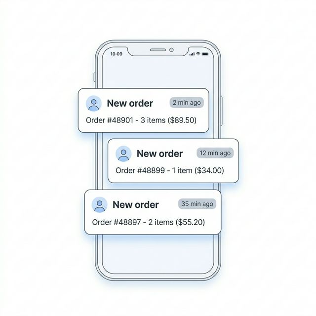 Notificaciones de pedidos nuevos en un smartphone